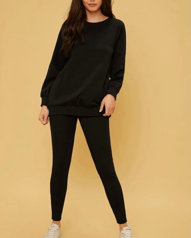 PETITE Solid Crew Neck Pullover & Leggings Setress