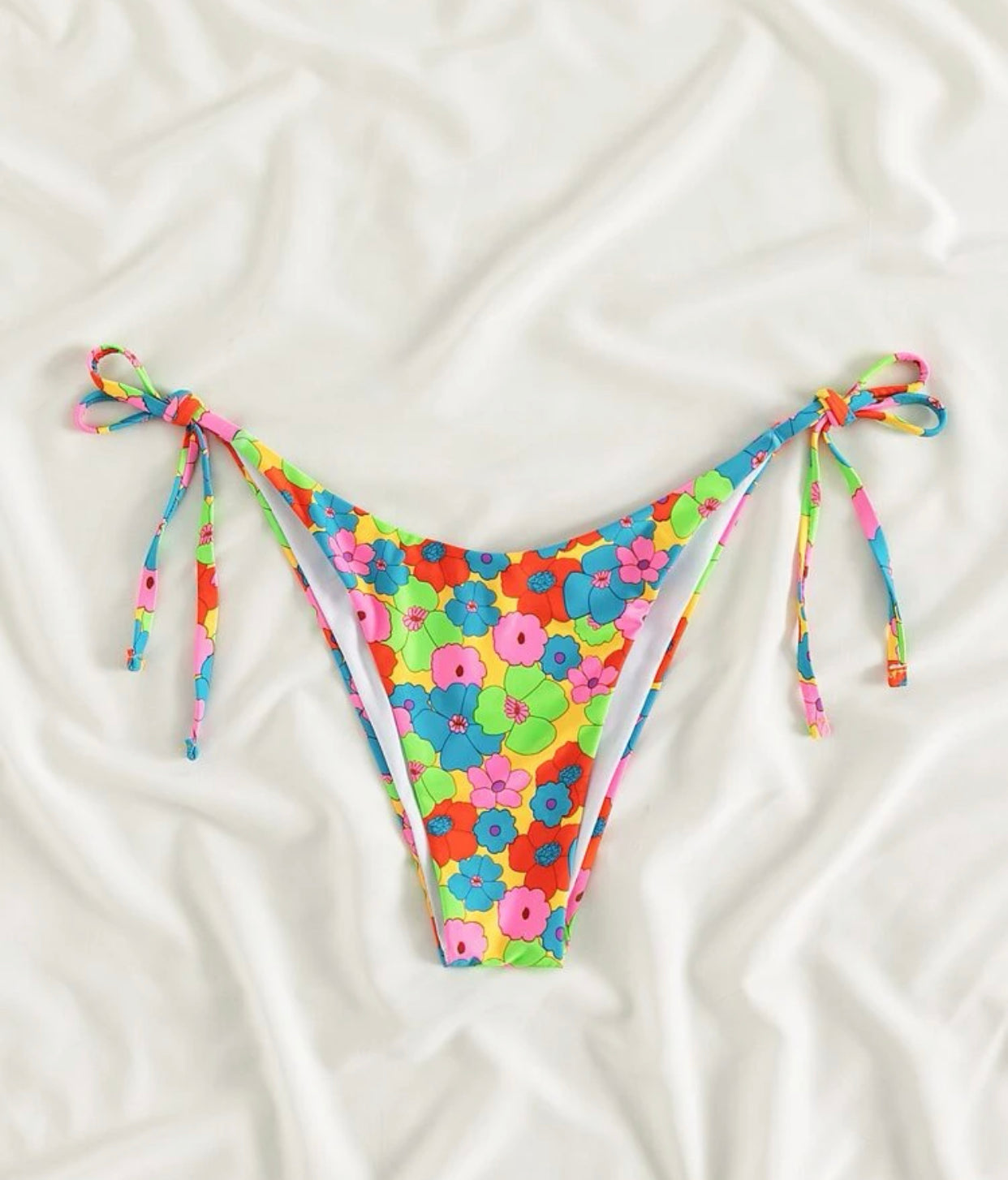 Floral random print tie side bikini bottom