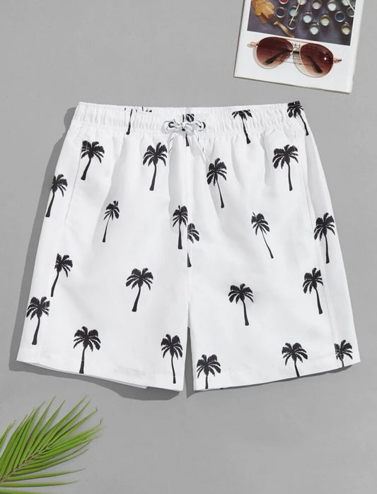 Men Tropical Print Drawstring Swim Shorts