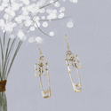Butterfly & safety pin charm drop earrings