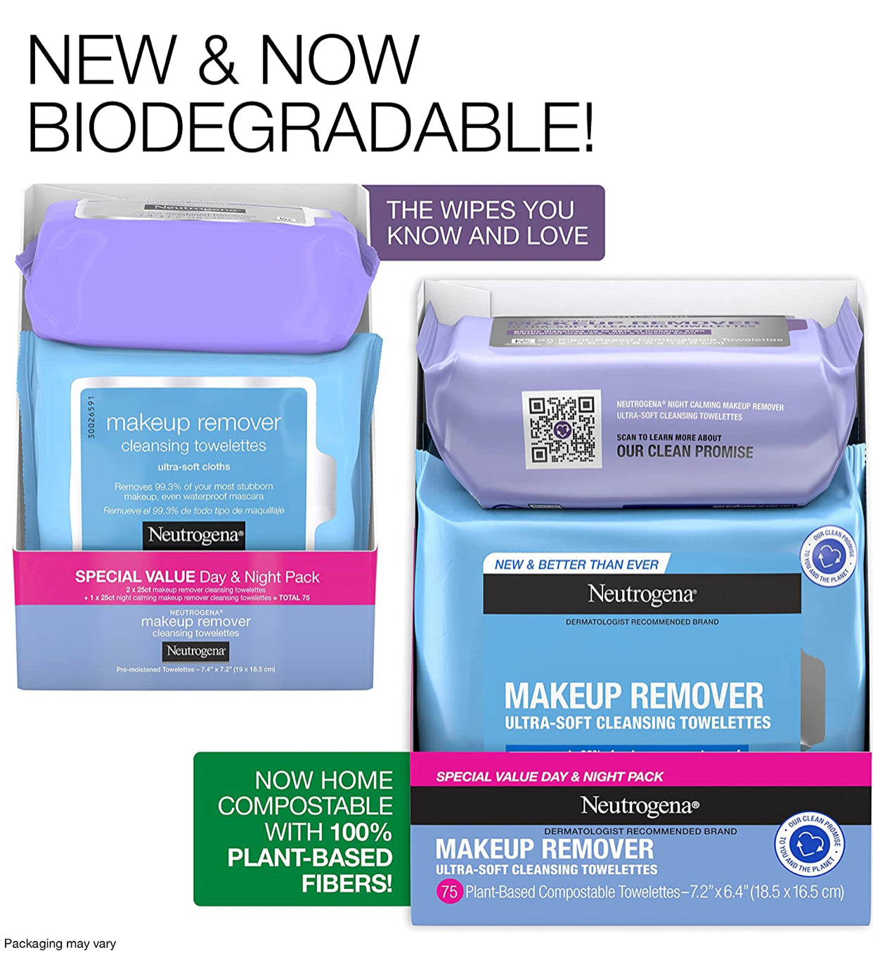 Neutrogena Day & Night Wipes with Makeup Remover Face Cleansing Towelettes & Night Calming Facial Cloths, Alcohol-Free Wipes