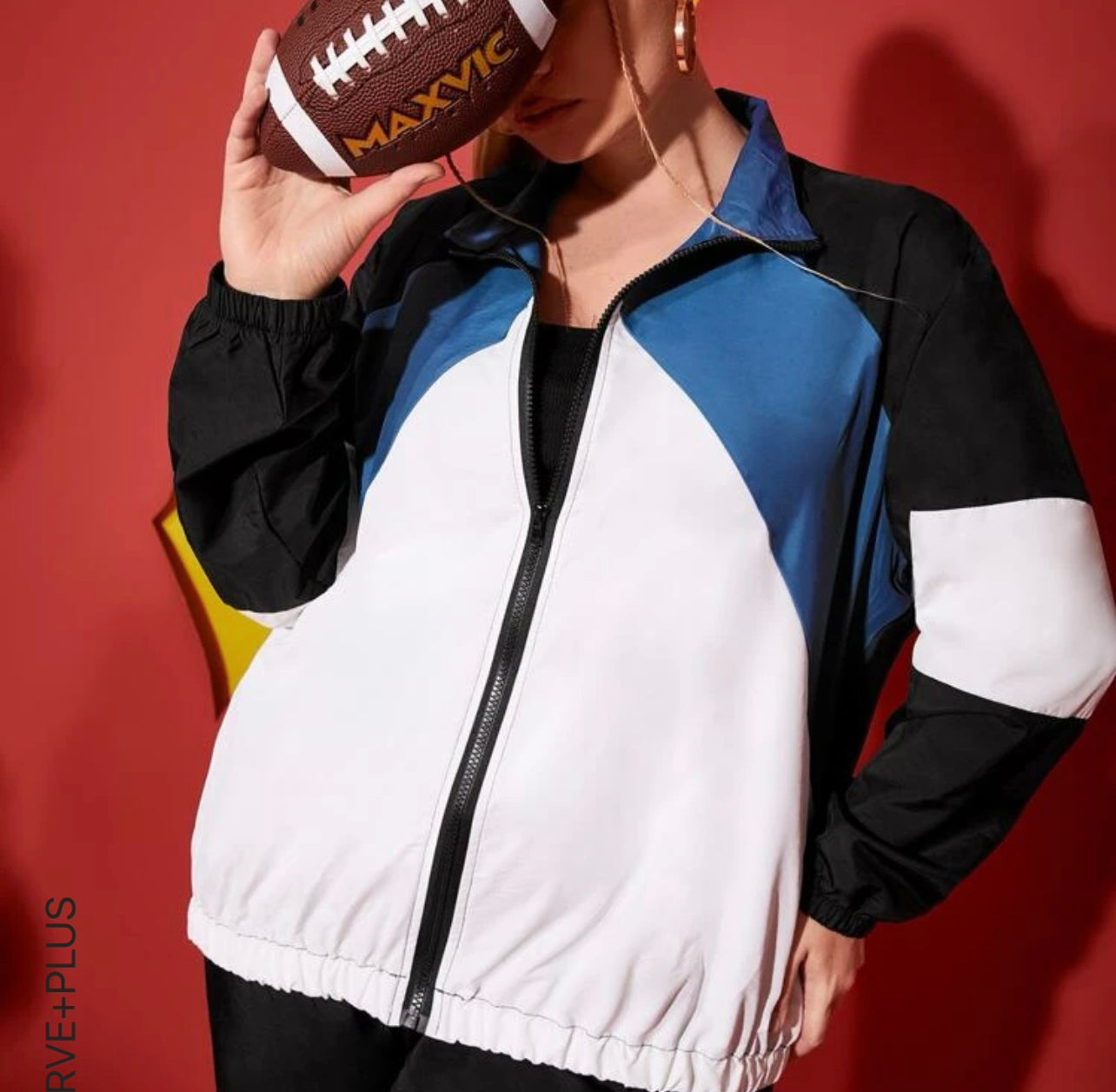 Plus color block sports jacket and sports pant