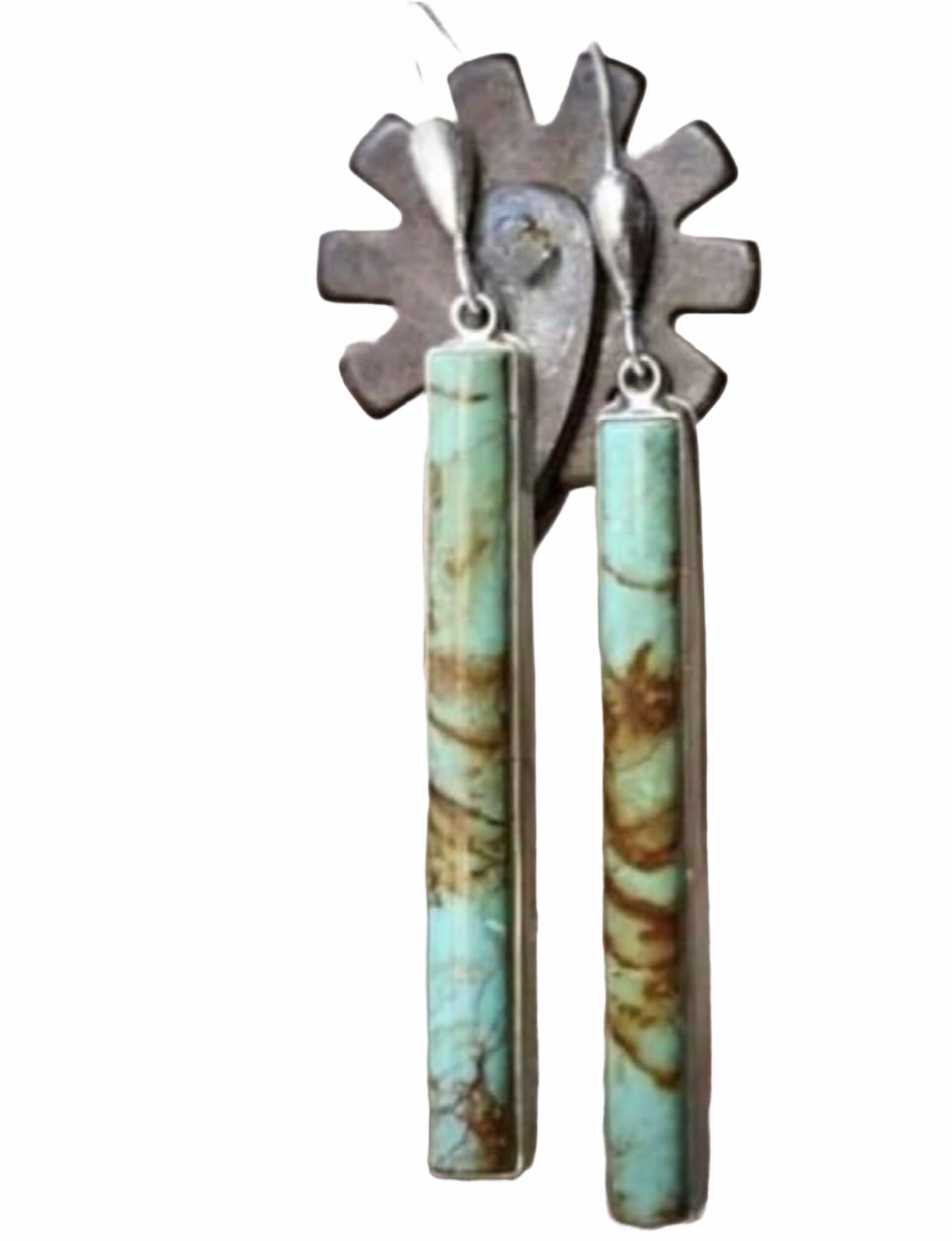 Ethnic style turquoise pencil shaped dangle earrings