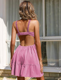 Dusty pink backless ruffle hem cami dress