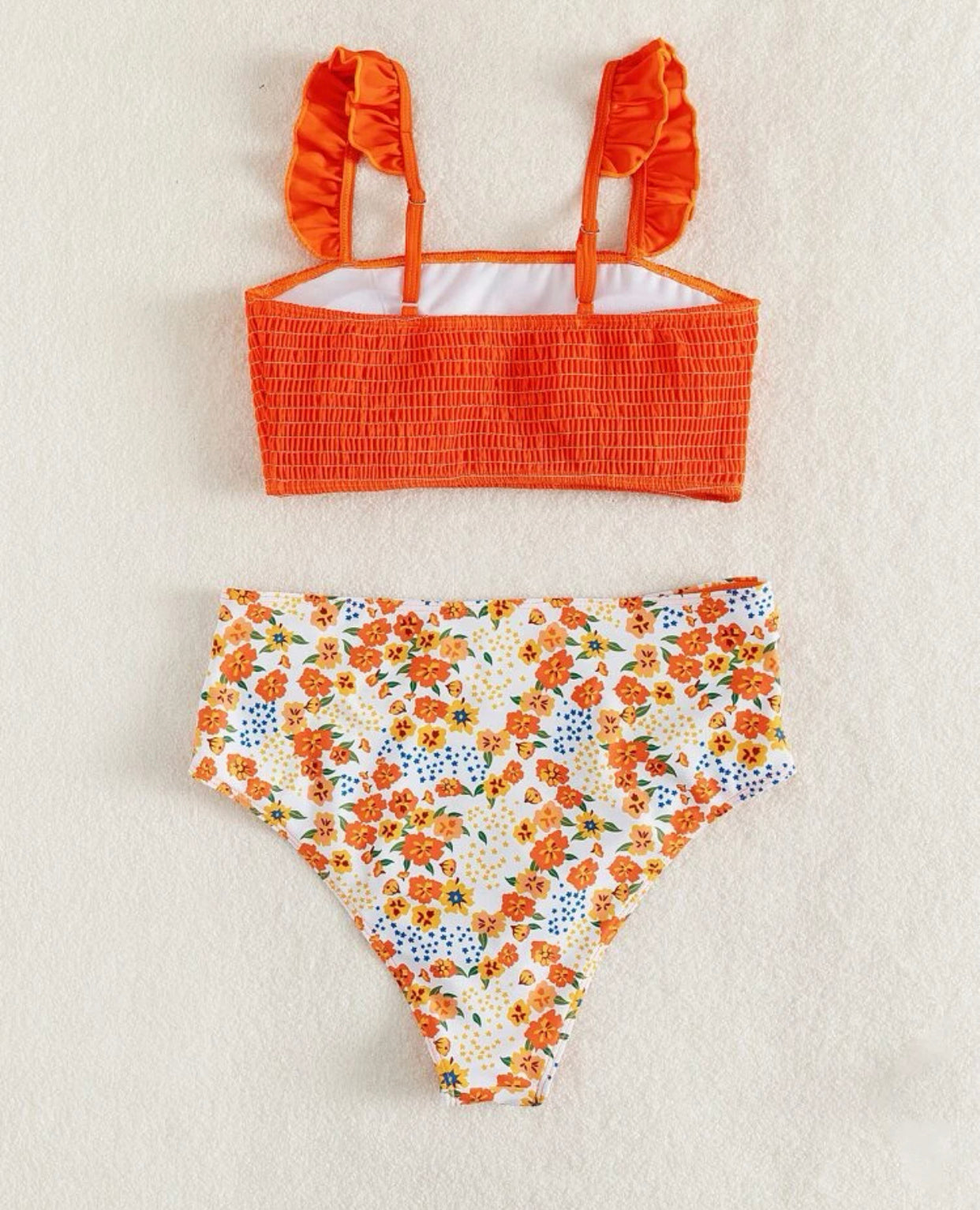 Maternity floral print smock ruffle trim bikini swimsuit