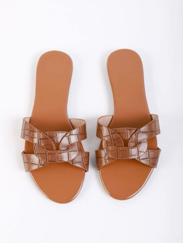 Open Toe Cross Strap Slide Sandals