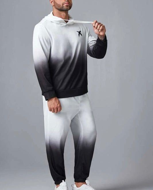 Extended sizes men ombre & graphic print sweatshirt and sweatpants set