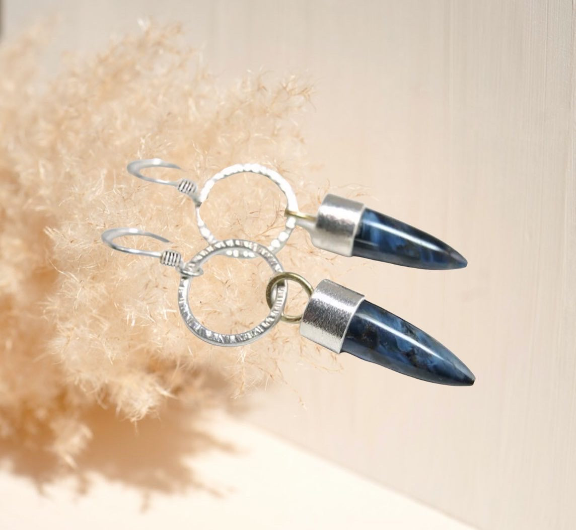 Dark blue marble inspired unique dangle earrings