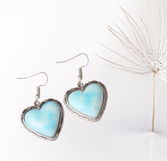 Larimar inspired heart drop earrings