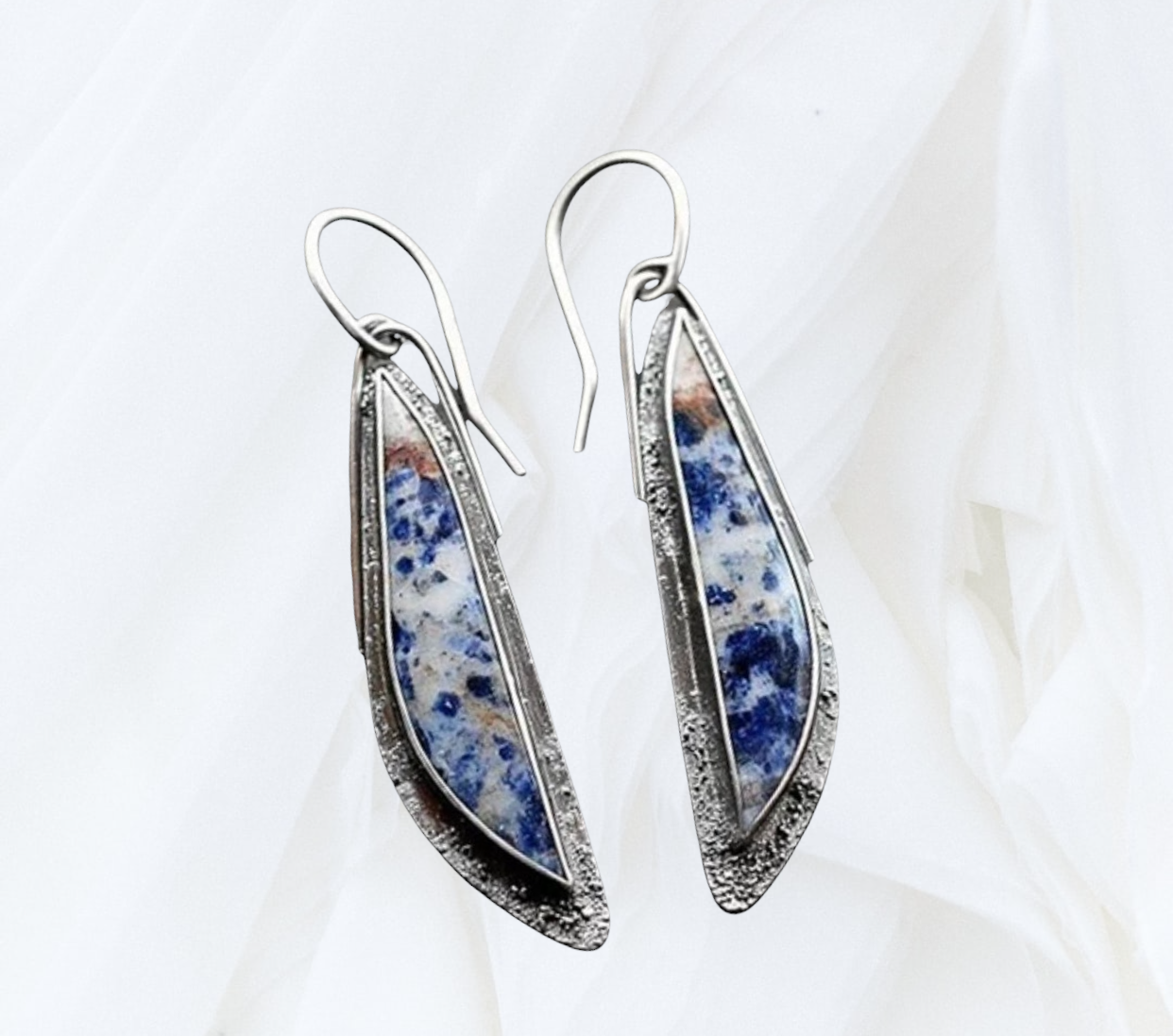 Retro silver personalized semi-precious lapis lazuli inspired stone dangle earrings