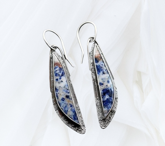 Retro silver personalized semi-precious lapis lazuli inspired stone dangle earrings