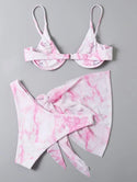 Women’s pink and white tie dye underwire bikini swimsuit with beach skirt