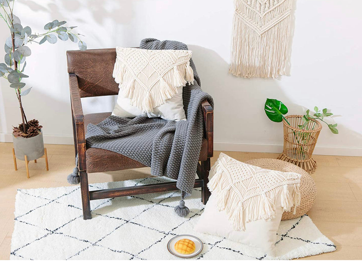Throw Pillow Covers, Macrame Cushion Case, Woven Boho Cushion Cover