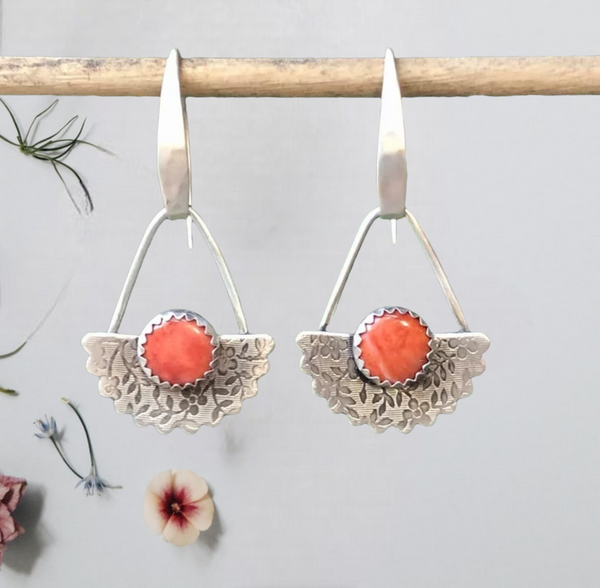 Boho Spiny Oyster Inspired Metal Hand Engraved Pattern Earrings Set