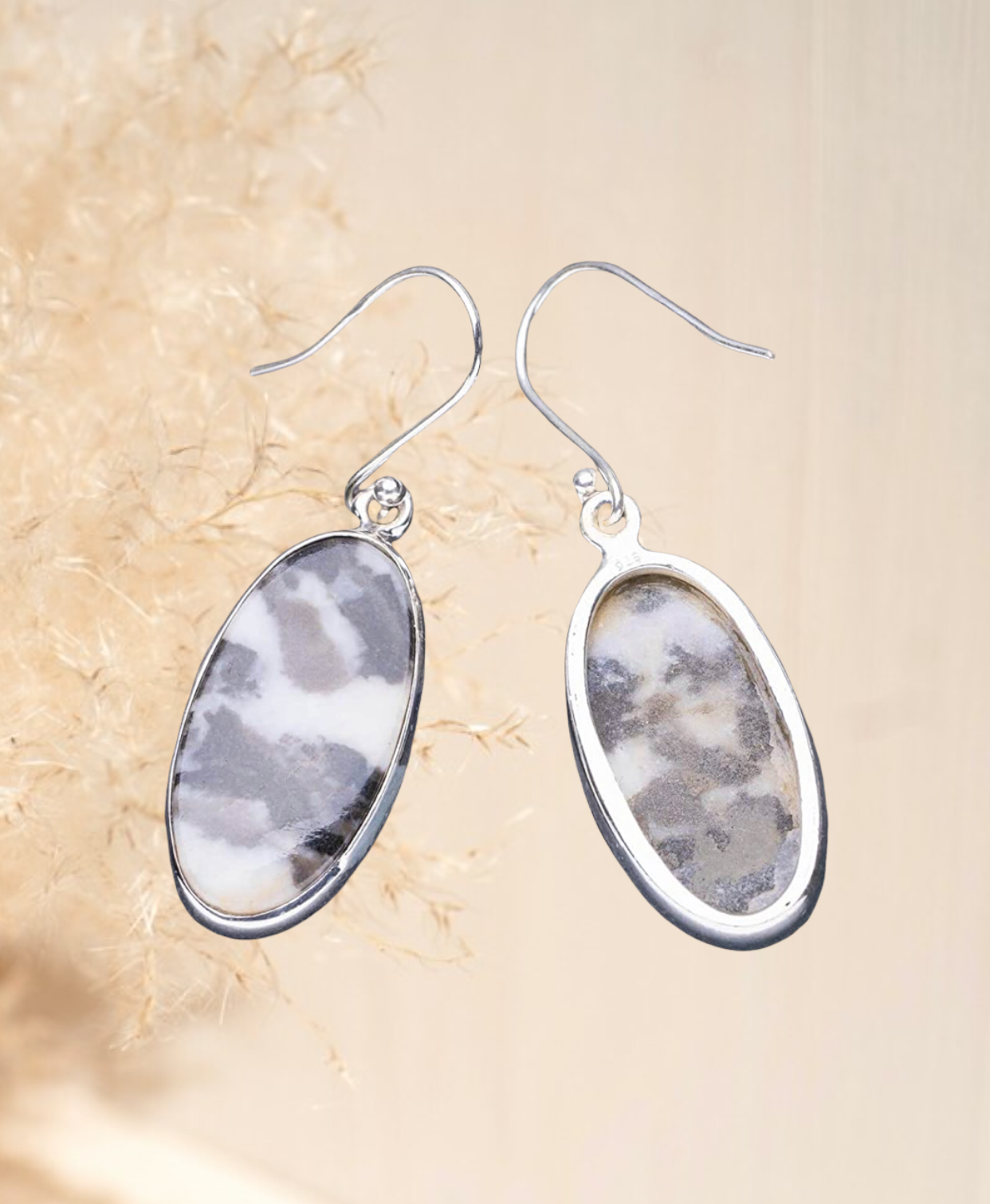 Natural Pinolith Jasper Handmade 925 Sterling Silver Earrings 1.75"