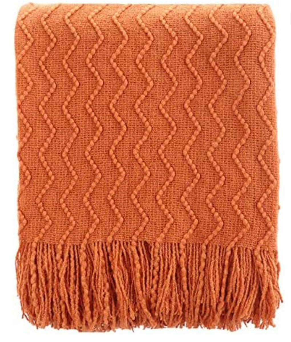 Burnt Orange Throw Blanket. Lightweight Textured Solid Fall Decor Throw, 50"x60".