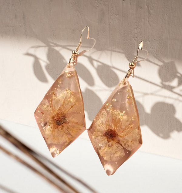 Flower design geometric dangle earrings