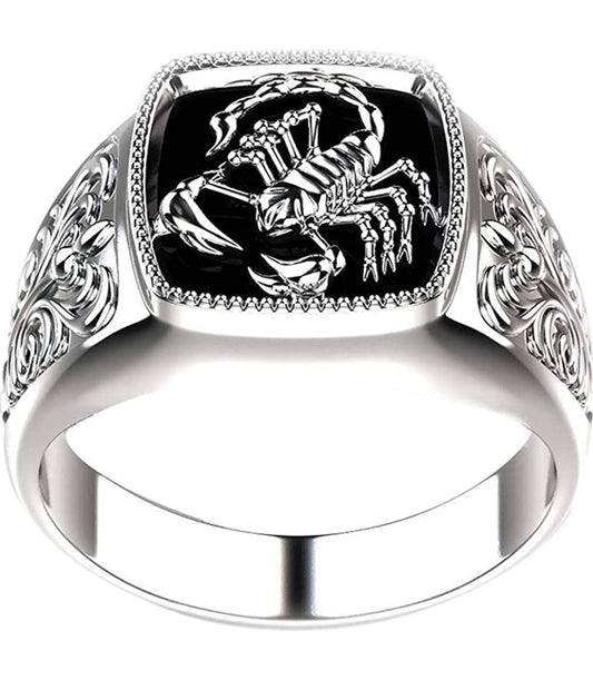 Scorpion Animal Engraved Rings for Men Women Statement Band Wide Chunky Square Vintage