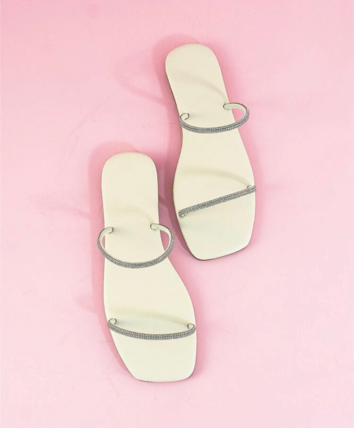 Rhinestone decor double strap slide sandals