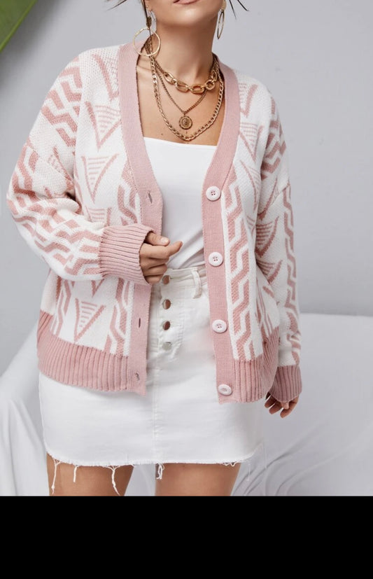 Curve and plus geo pattern shoulder cardigan