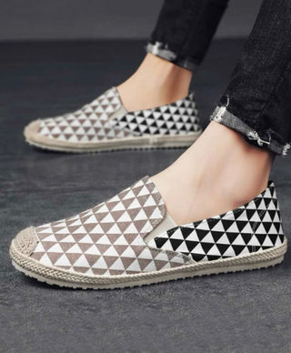 Men’s geometric pattern cap toe canvas espadrille loafers