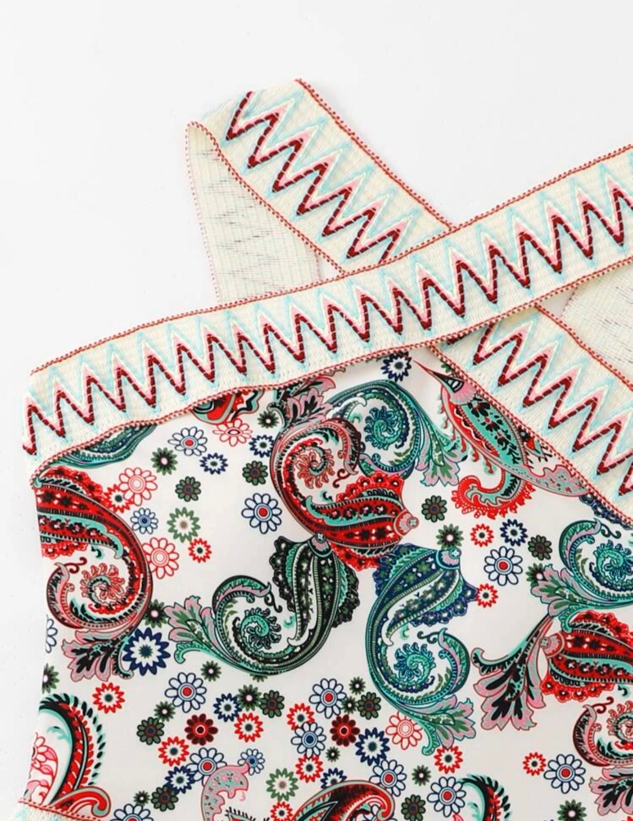 Paisley chevron stripe tape high neck one piece swimsuit