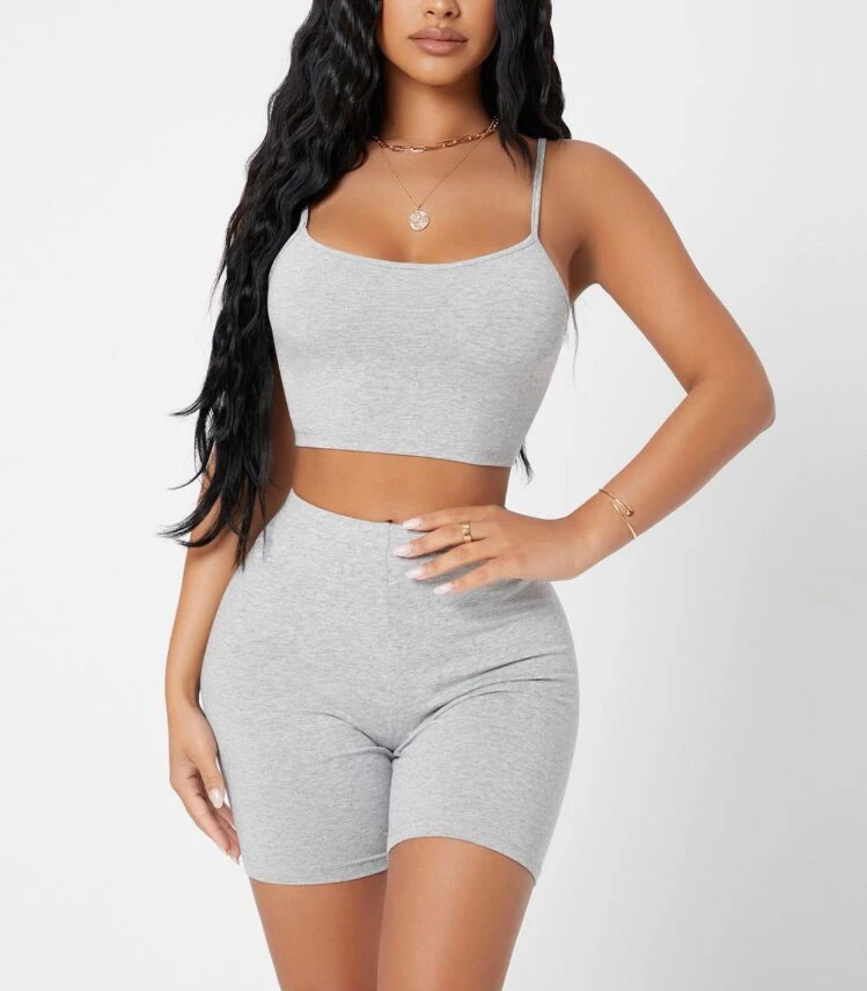 Petite knit cami top and biker shorts set