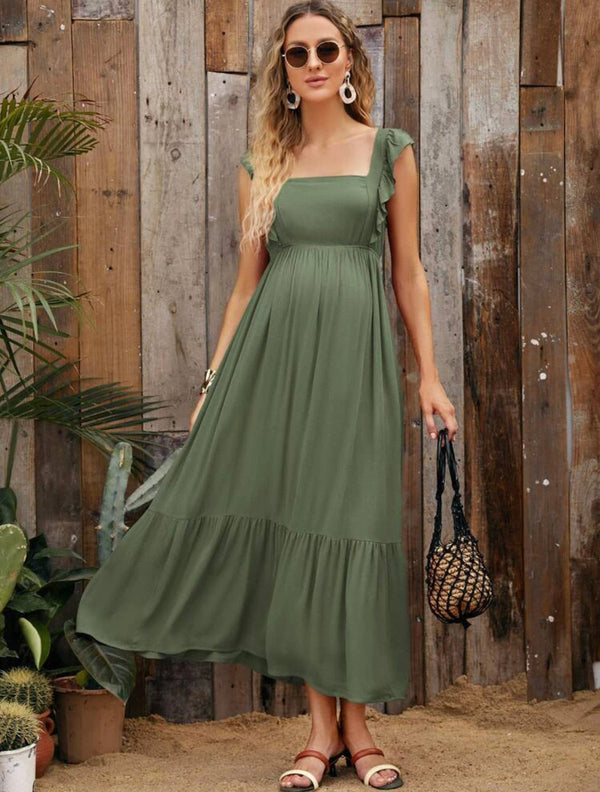 Maternity frill trim strap tied backless dress