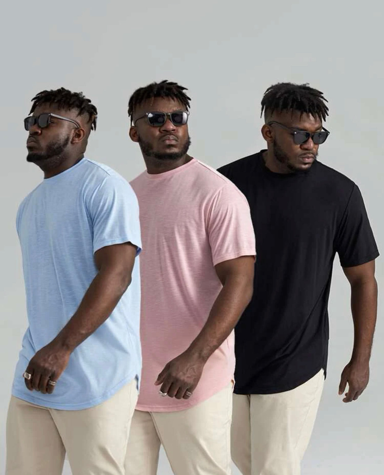 Men’s extended sizes 3 pcs curved hem solid tee