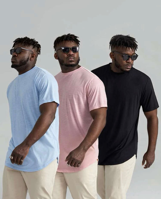 Men’s extended sizes 3 pcs curved hem solid tee