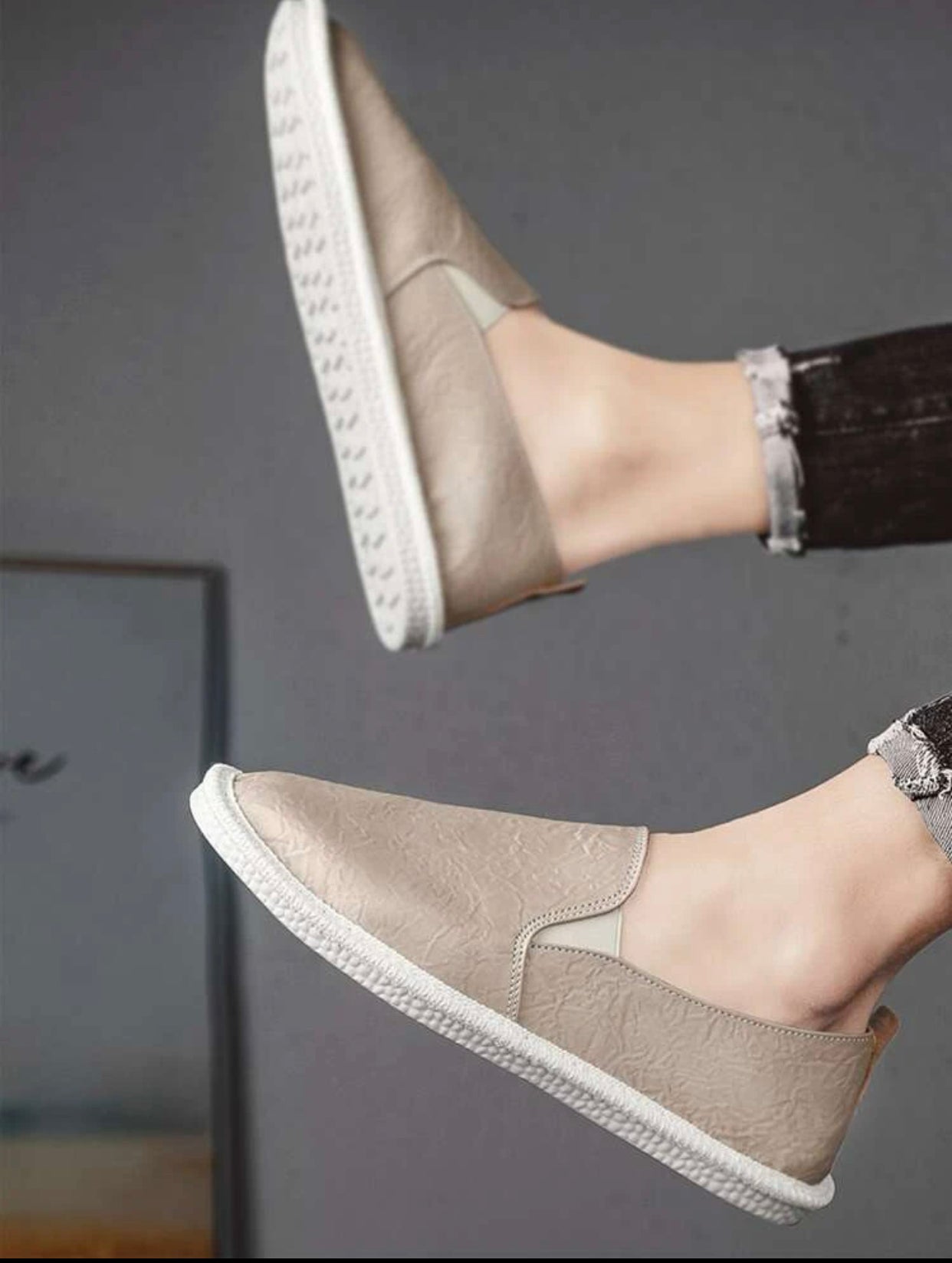 Khaki men stitch detail espadrille loafers