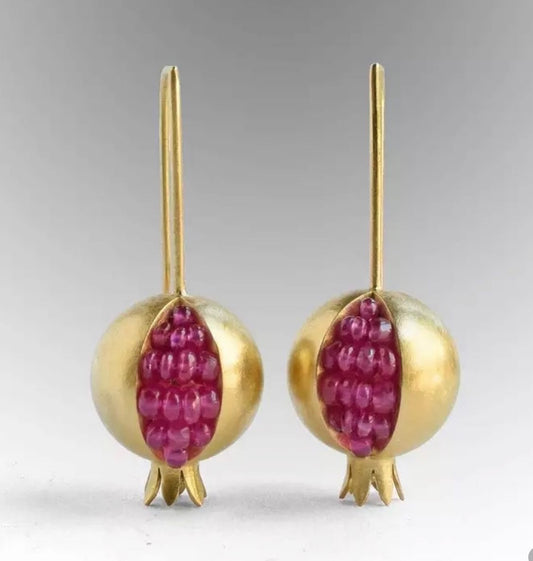 Gold or silver pomegranate drop earrings