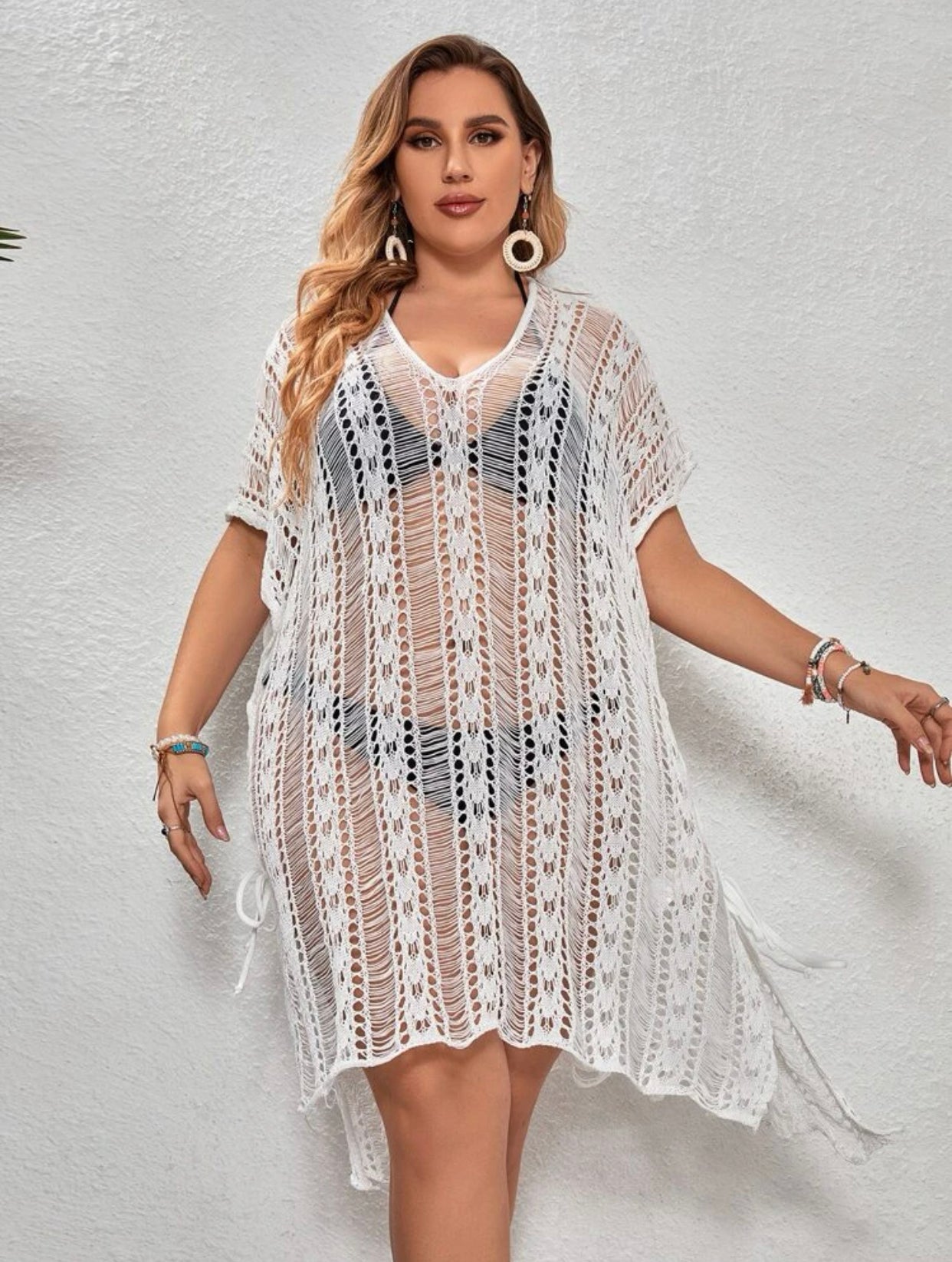Curve and plus hollow out crochet cover up