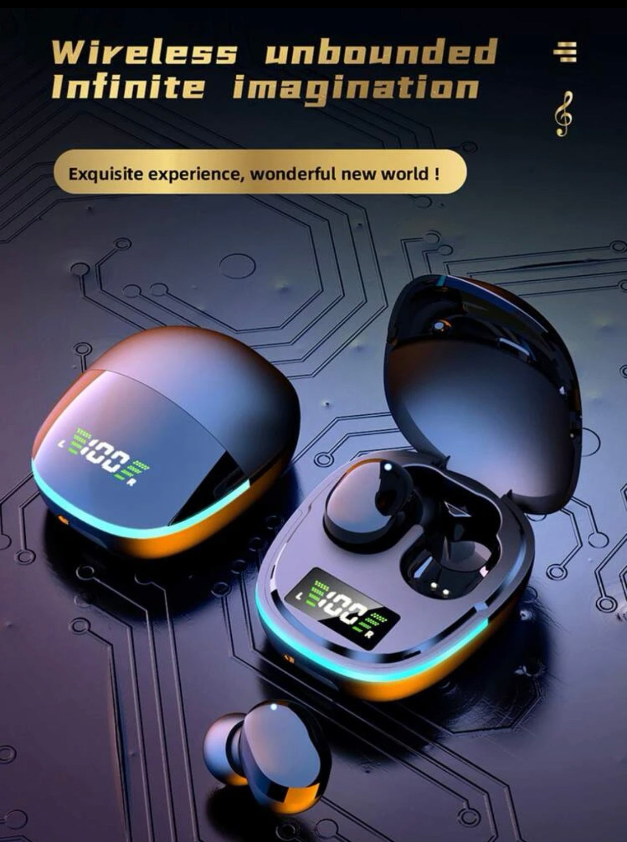 Power display wireless headset compatible with Bluetooth