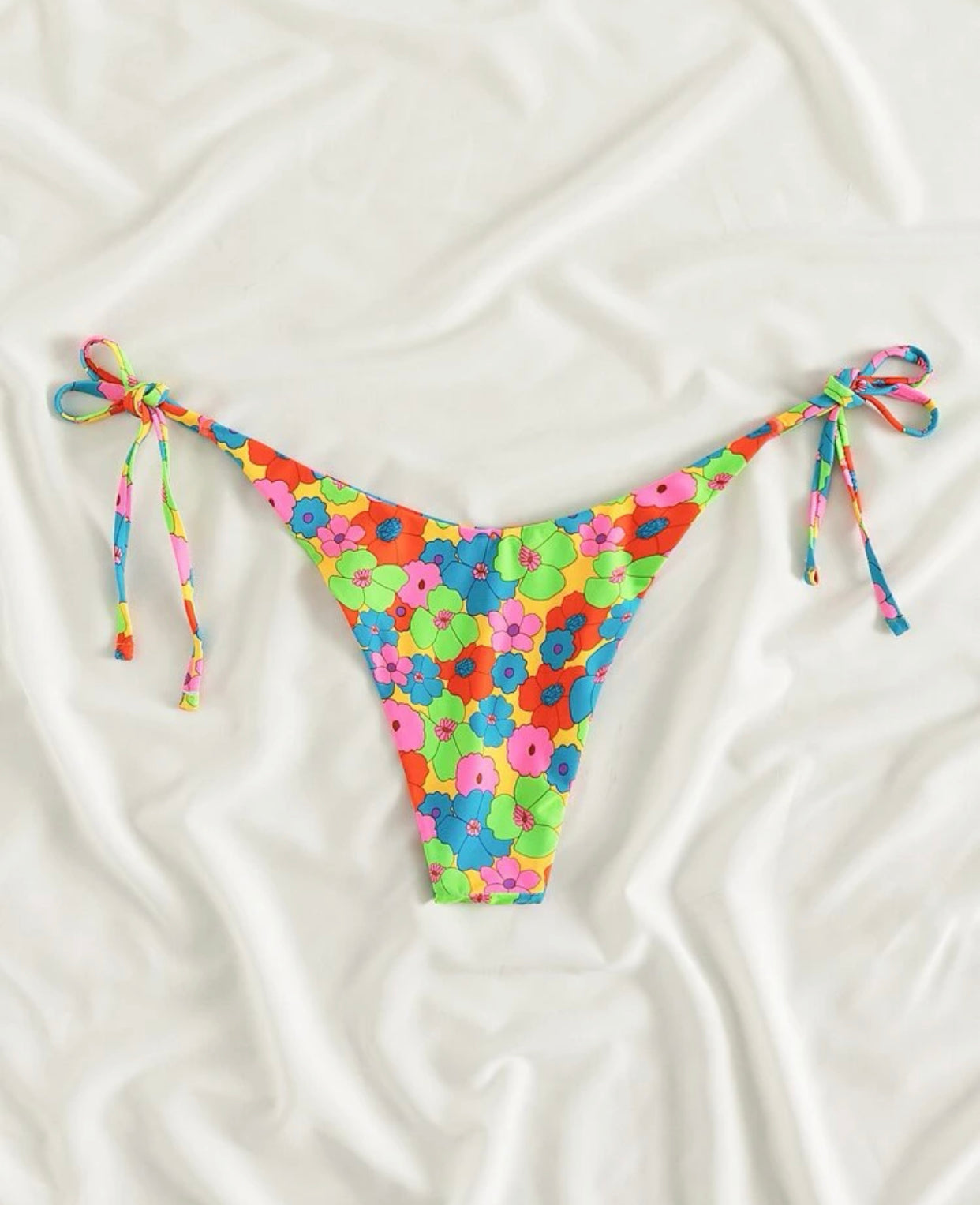 Floral random print tie side bikini bottom