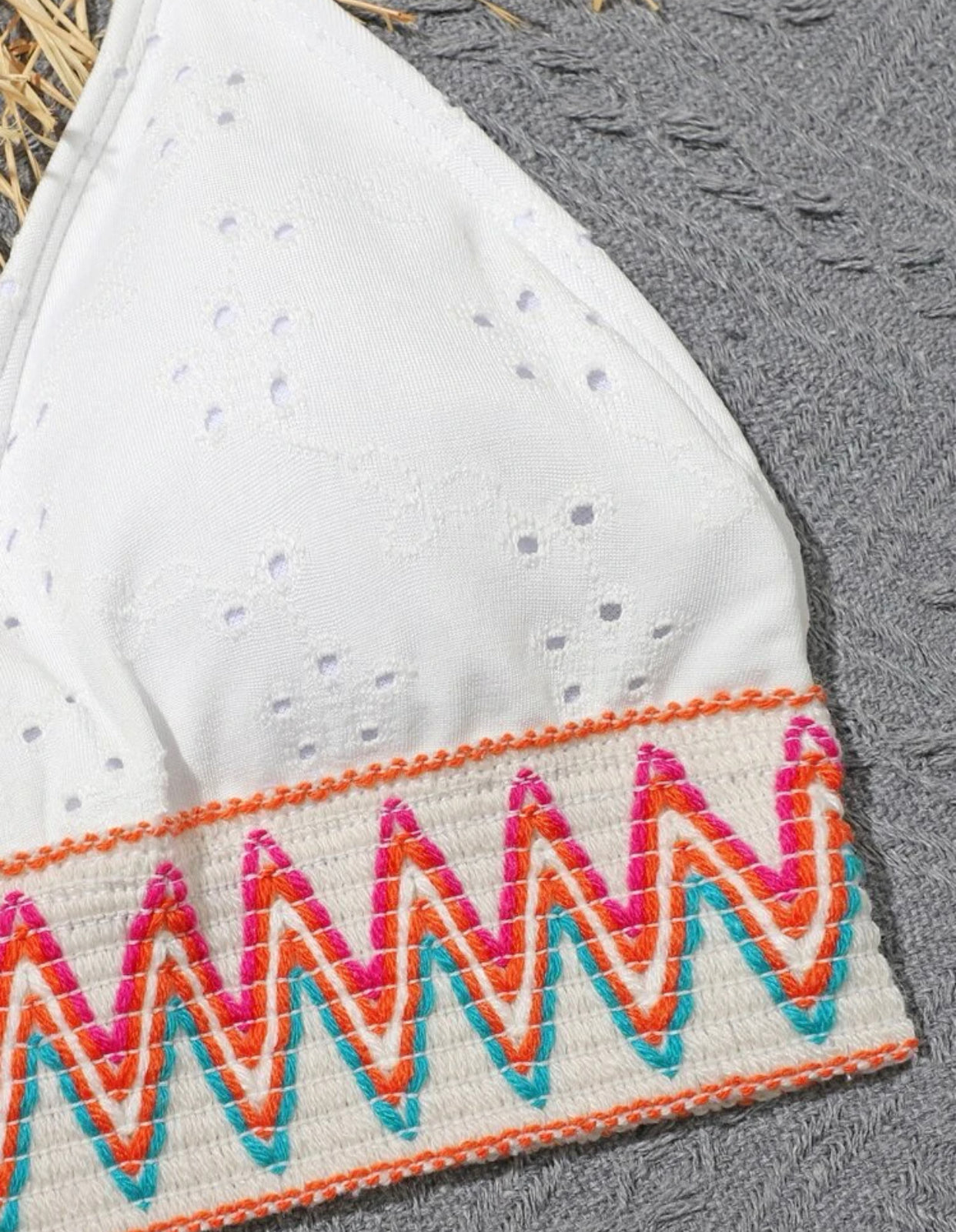 Girls 3 piece chevron print eyelet embroidered halter bikini swimsuit with cover up