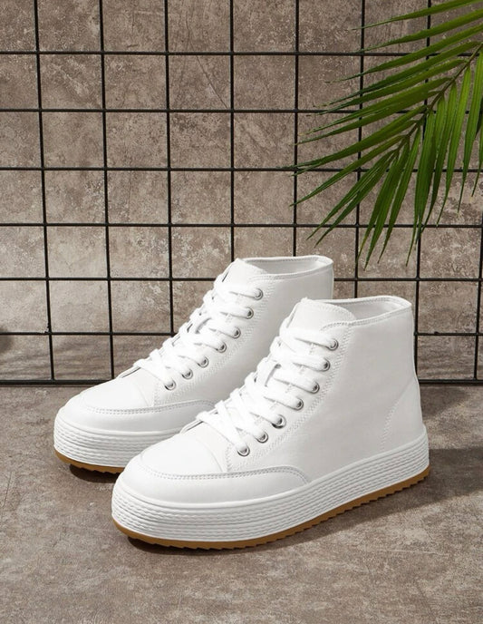 Minimalist high top lace-up front canvas shoes