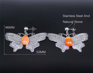 Boho Butterfly Stone Stainless Steel Earrings