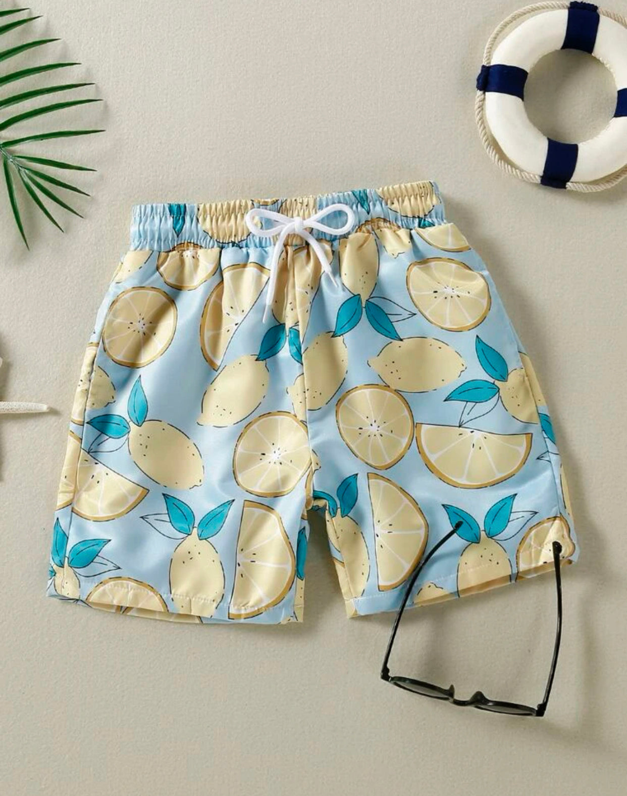 Toddler boys lemon print swim shorts