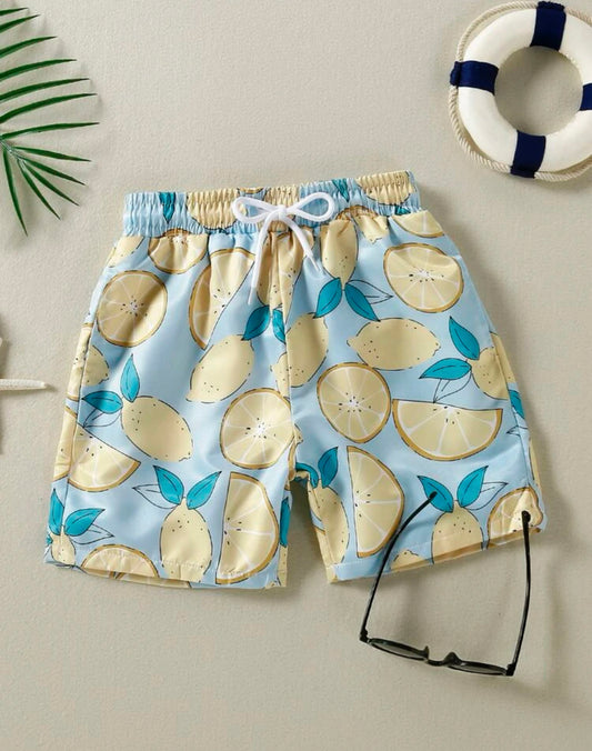 Toddler boys lemon print swim shorts