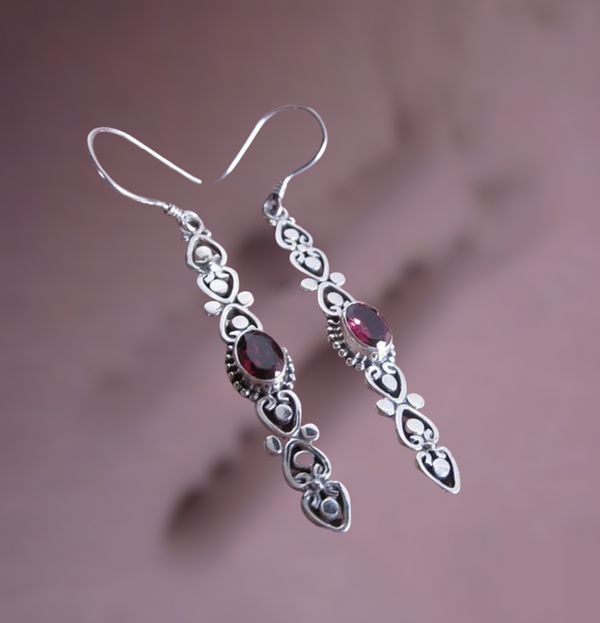 Beautiful European vintage inspired red garnet dangle earrings