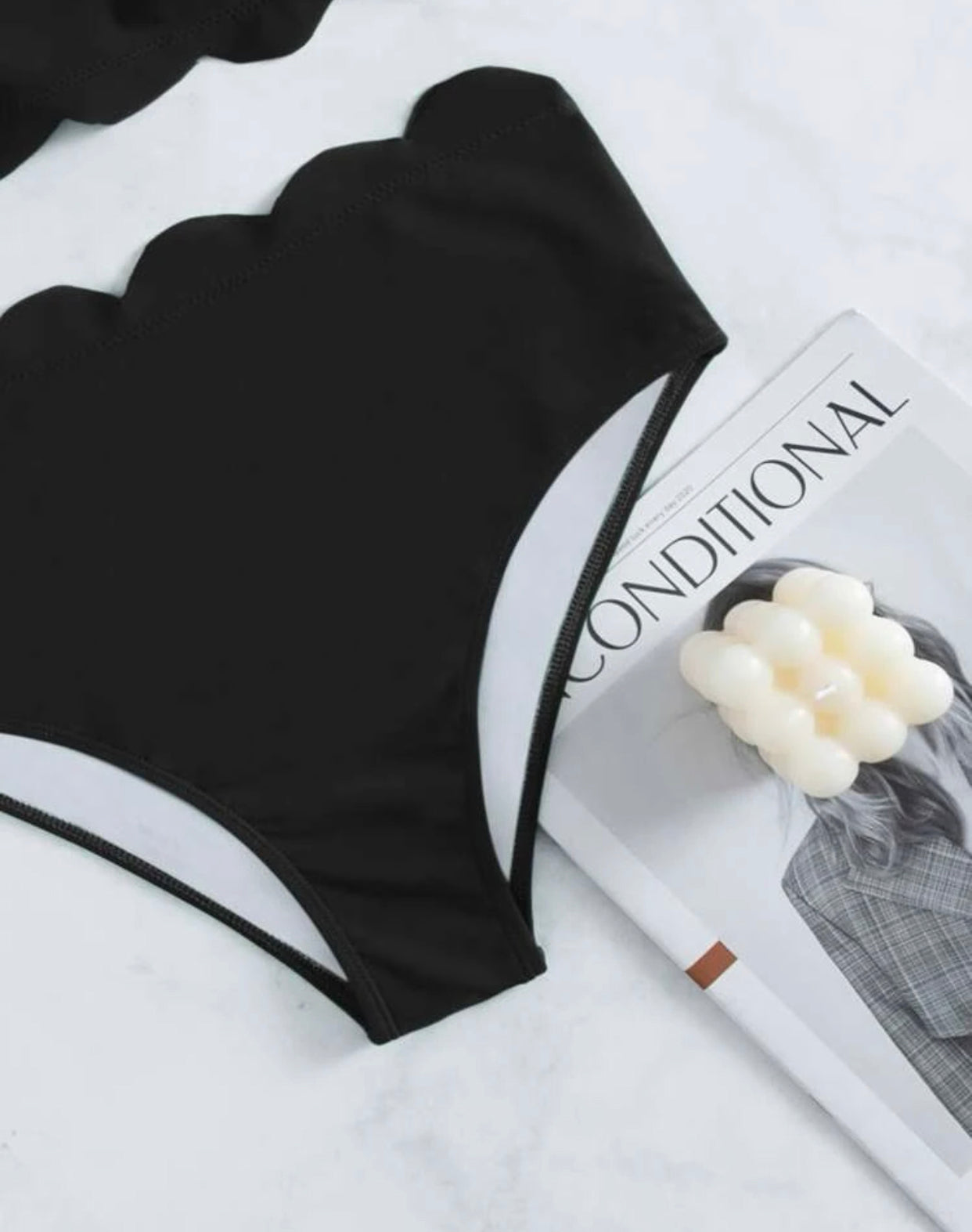 Scallop trim high waist bikini swimsuit