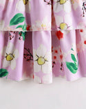 Toddler girls floral print lace panel layered hem dress