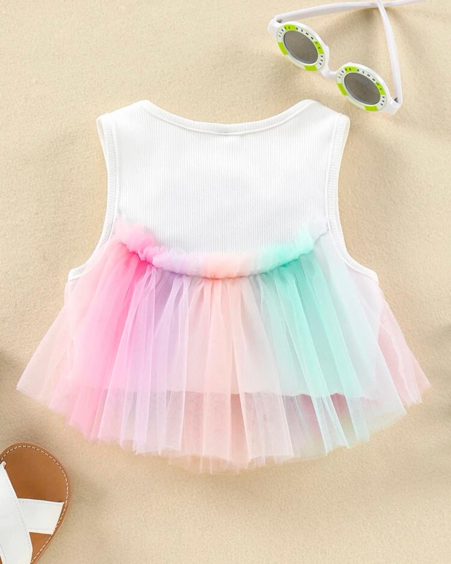 Toddler girls contrast mesh ombré frill trim tank top