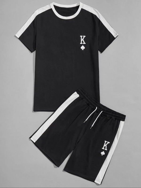 Men’s letter graphic color block tee with shorts