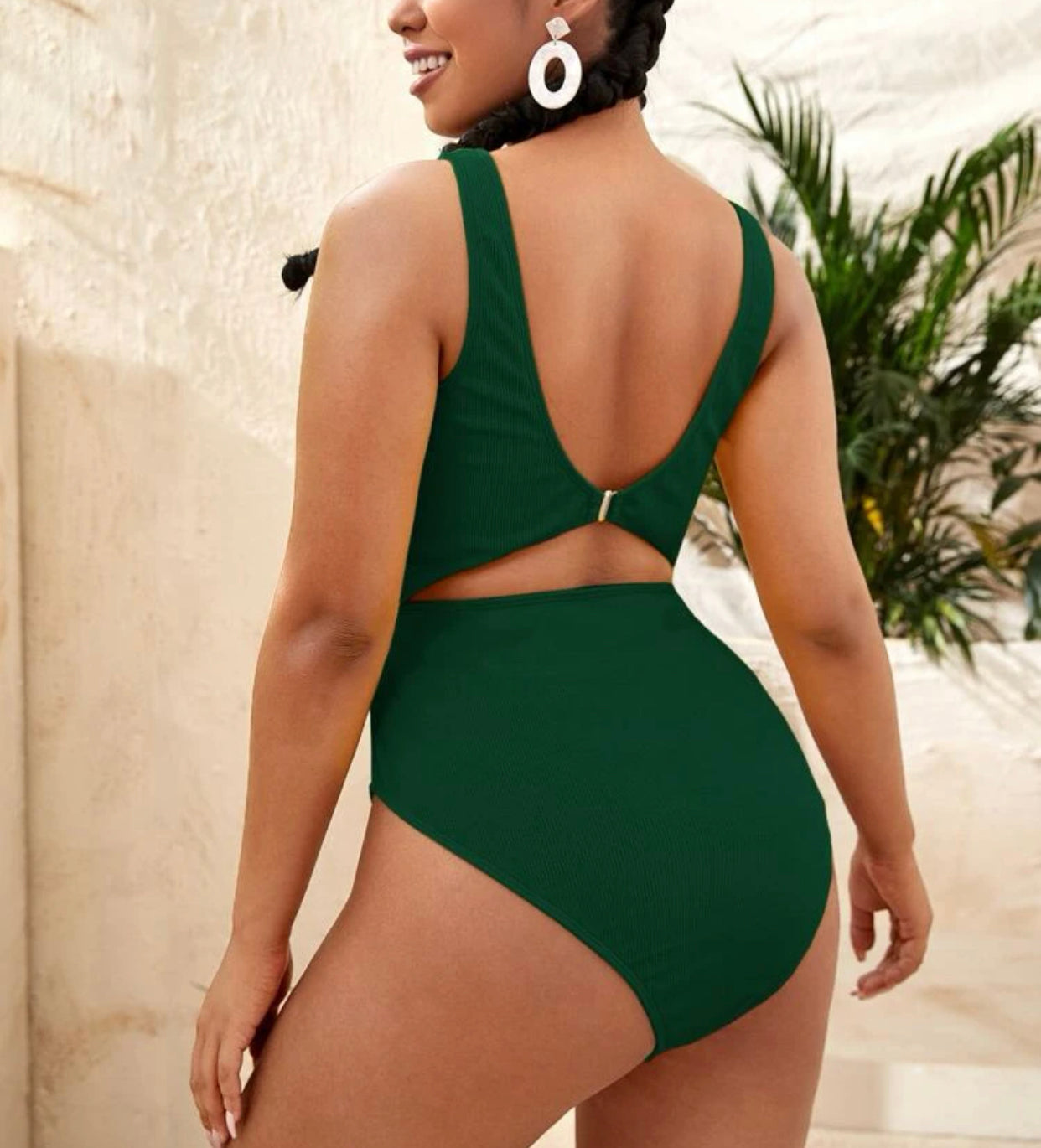 Curve & plus ribbed cut-out knot front one piece swimsuit