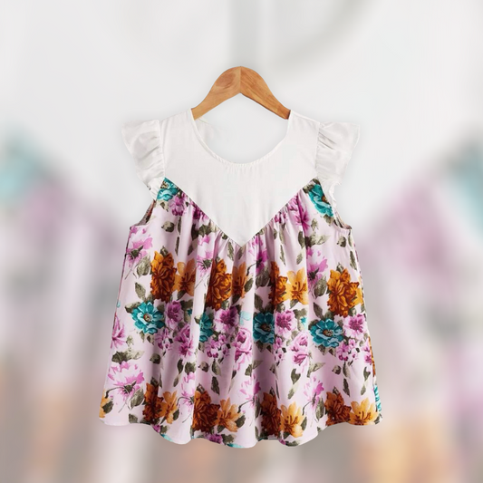 Girls floral print butterfly sleeve blouse