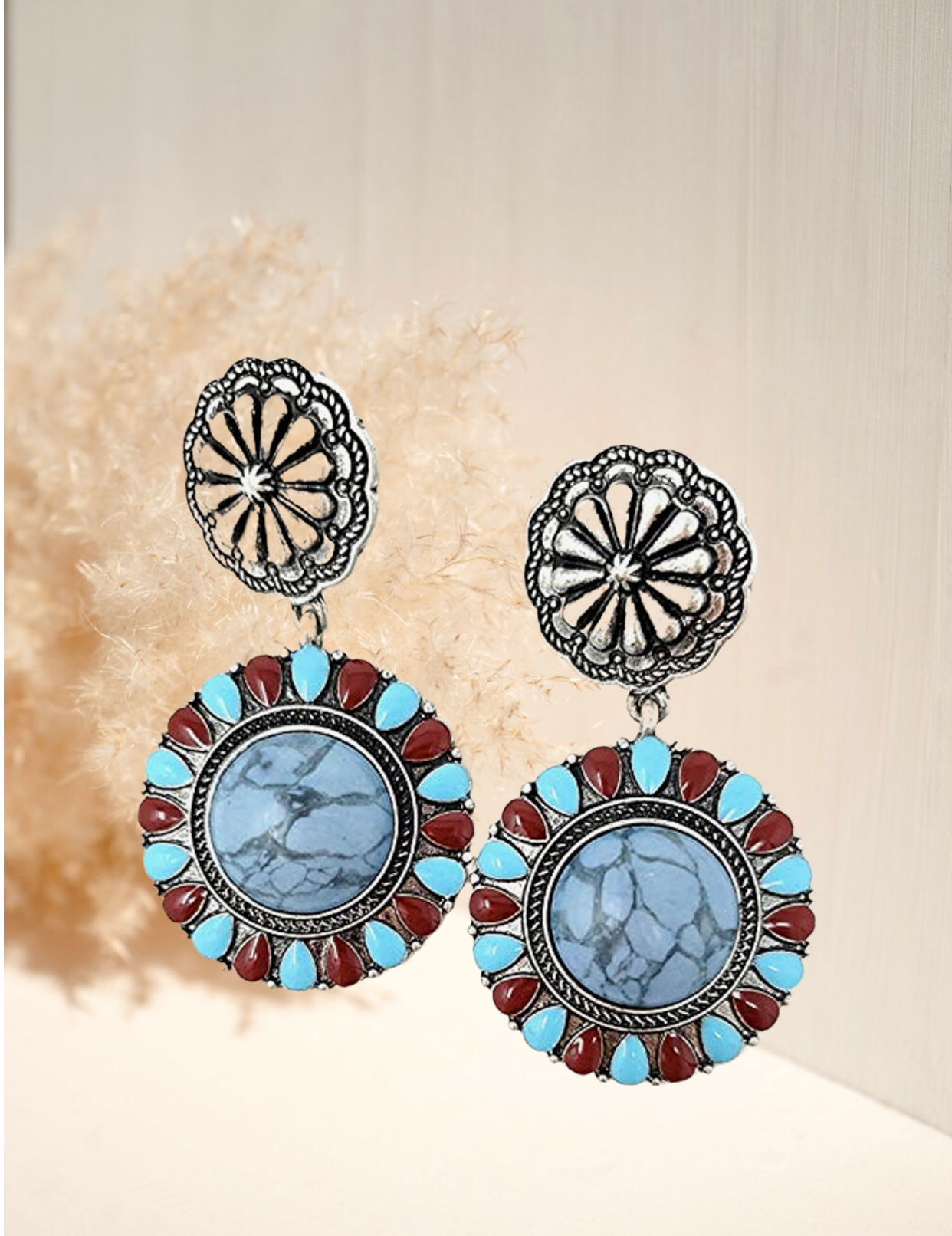 Western Turquoise Flower Post Earring Navajo