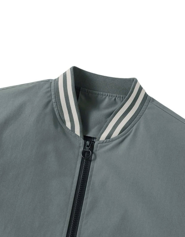 Men’s two tone striped trim zipper bomber jacket