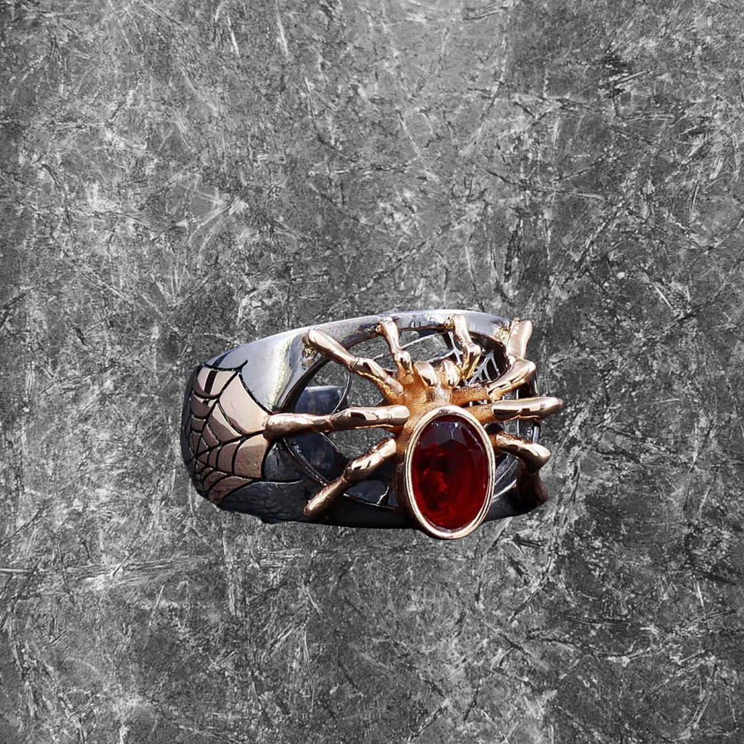 Men’s Ruby spider cobweb ring